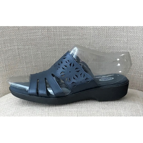 navy blue slip on sandals